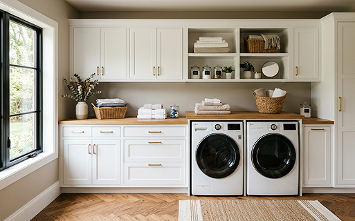 Laundry room with built-in cabinetry