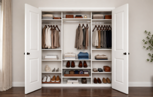 Reach-in closet with shelves and hanging storage