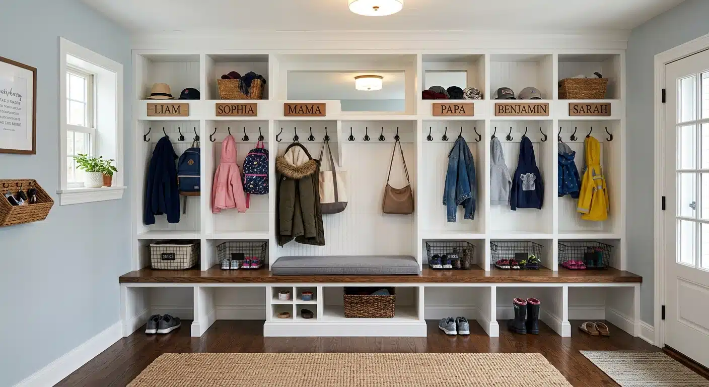 Custom mudroom storage in Barrie Ontario
